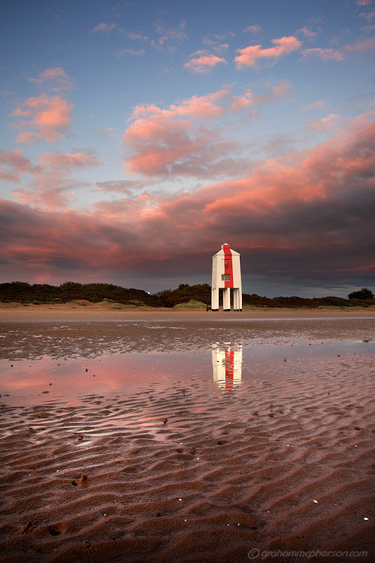 Burnham on Sea Lighthouse Pink Sky Reflection