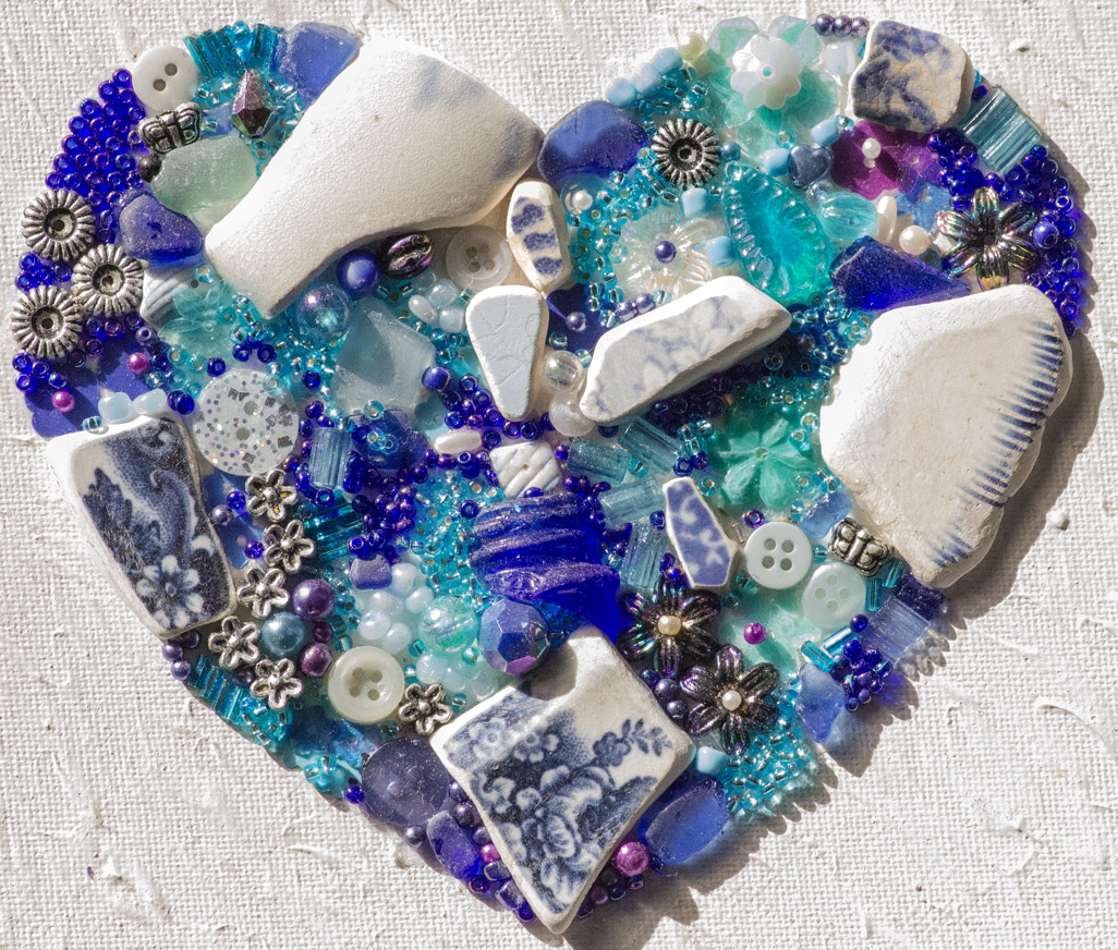 Heart made of beads and sea pottery