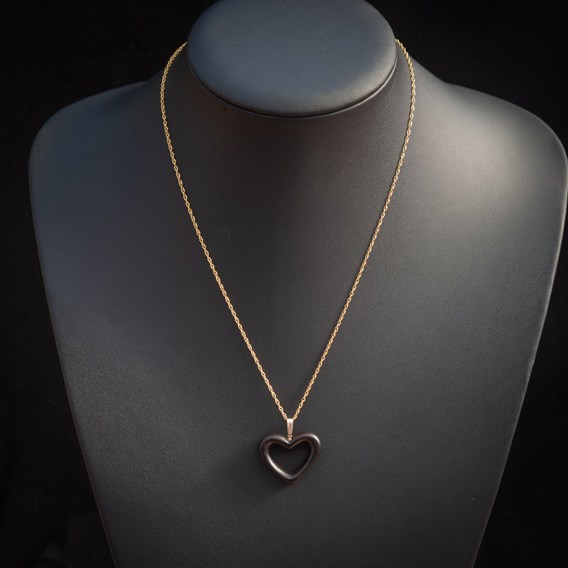 Ebony Heart on 14k Gold Filled Rope Chain