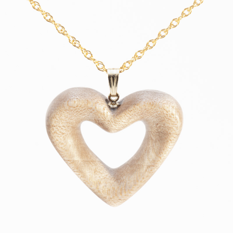 Flame Maple Heart Pendant on 14k Gold Filled Rope Chain - IndiPendants