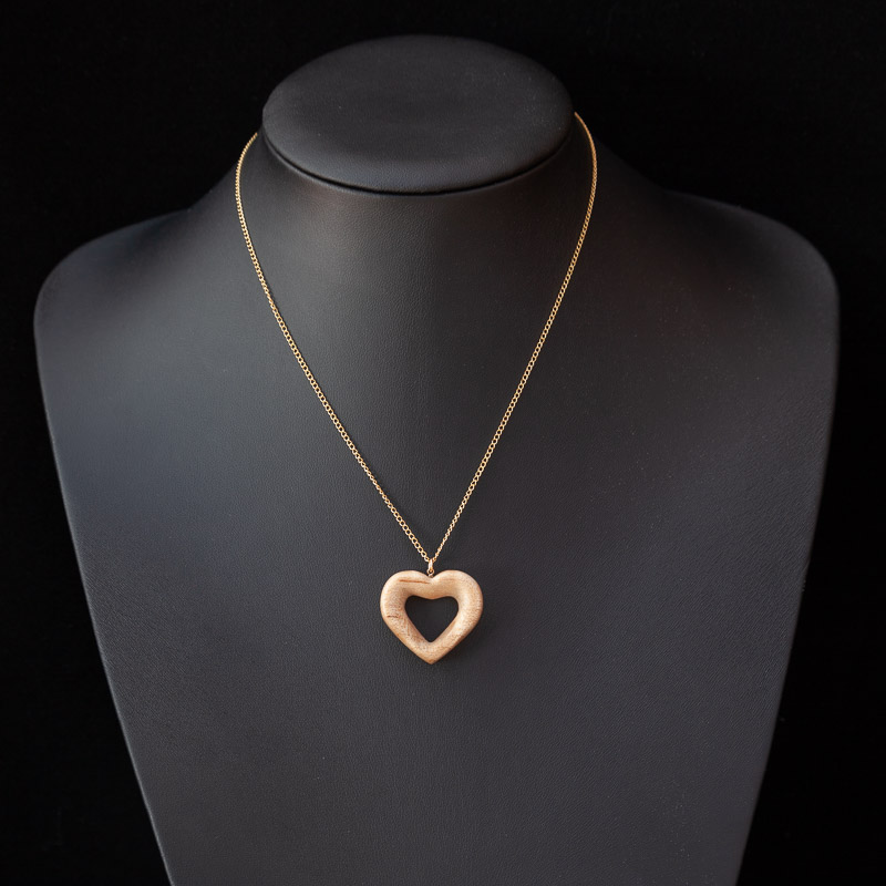 Flame Maple Heart Pendant on a 14k Gold Filled Chain Necklace - 060
