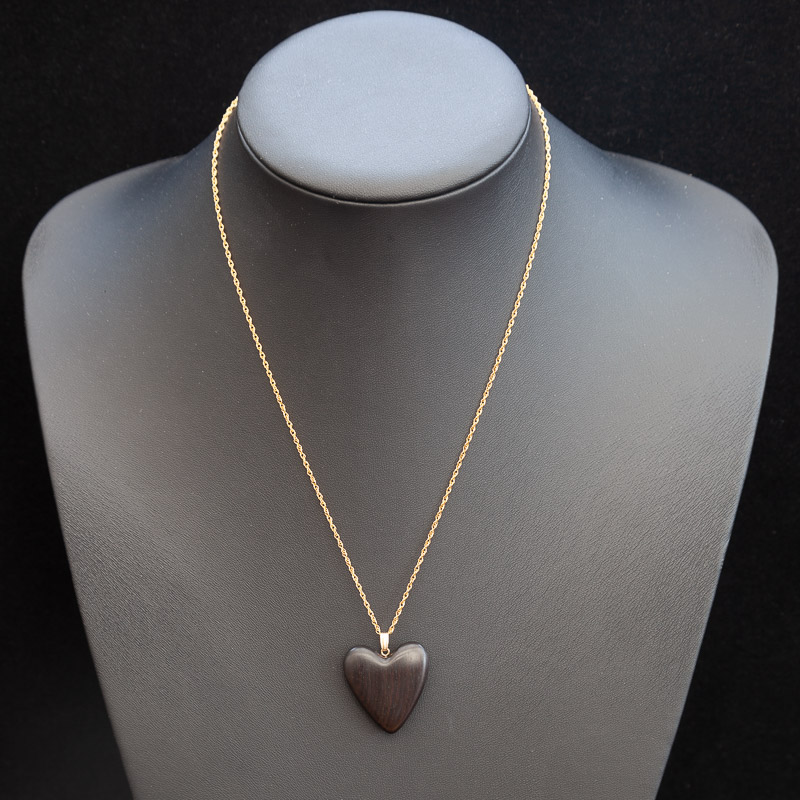 Quality Ebony Heart Pendant on a 14k gold filled rope chain - IndiPendants - 058