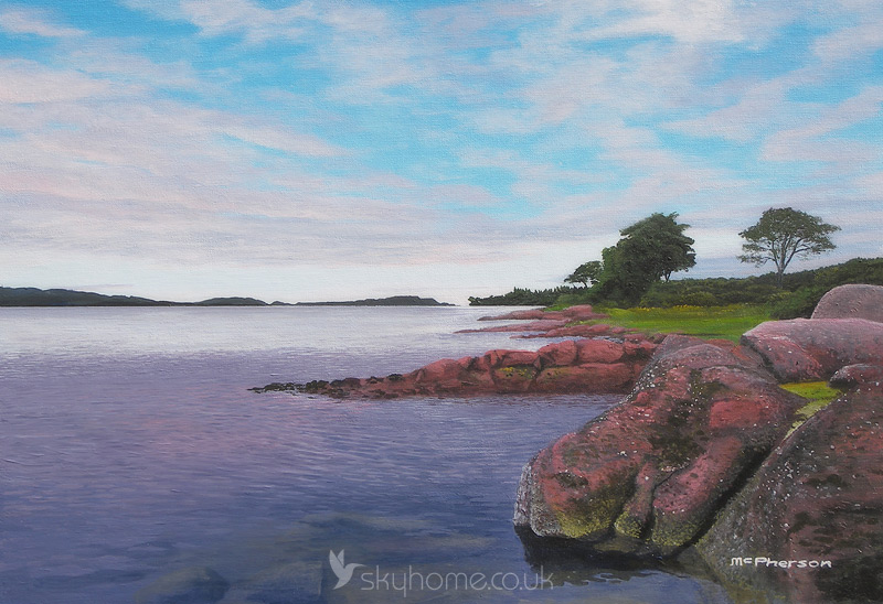 Red Rocks beyond Ascog. Original Painting by Graham McPherson