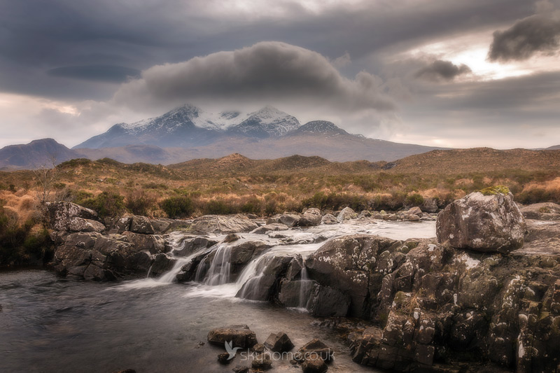 Sligachan river with the Cuillin Ridge behind