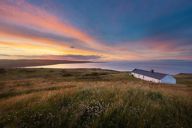 Mull of Galloway RSPB centre at sunset in June